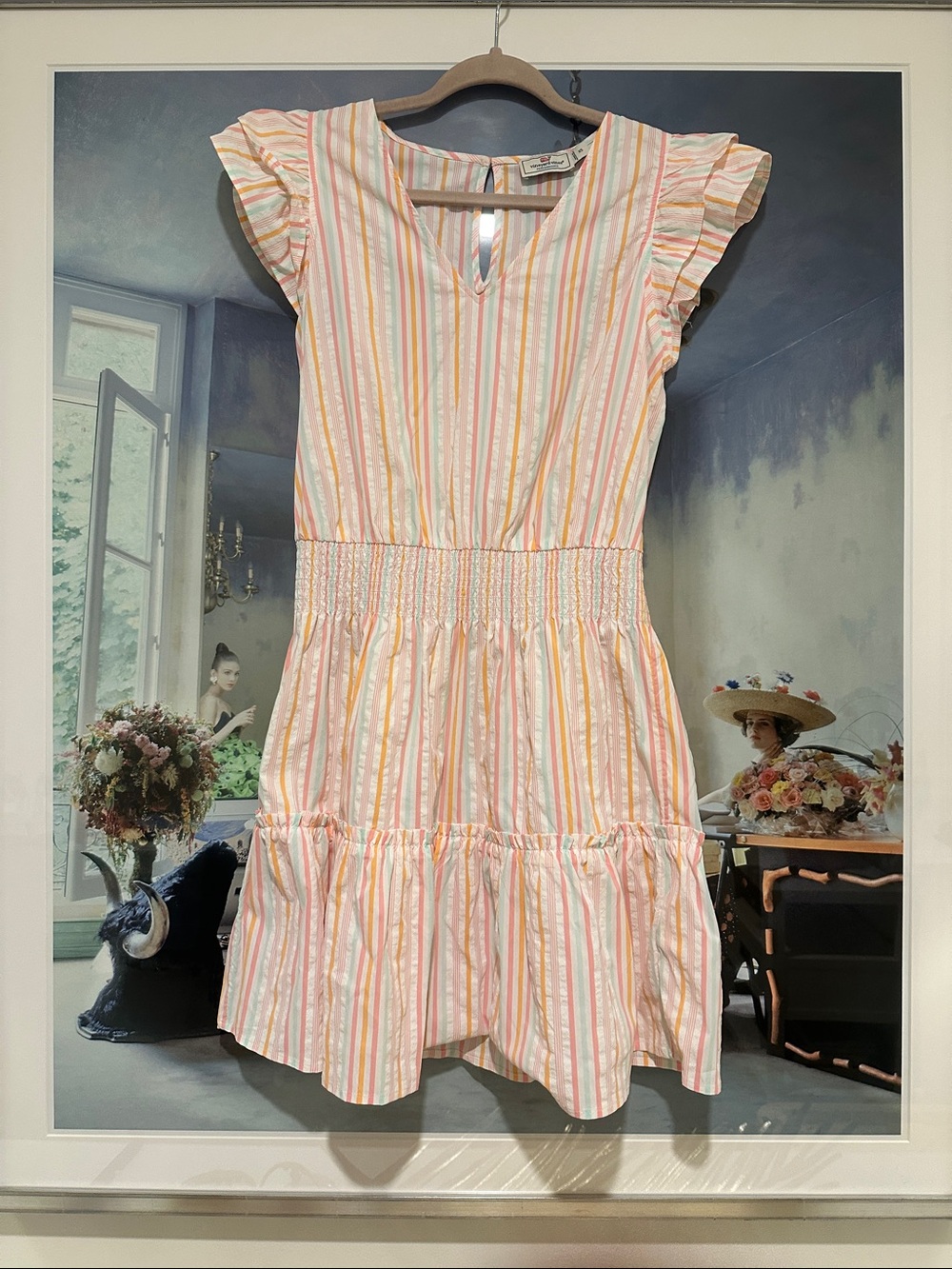 Vineyard Vines Pink Multi-Stripe Flutter Sleeve Dress